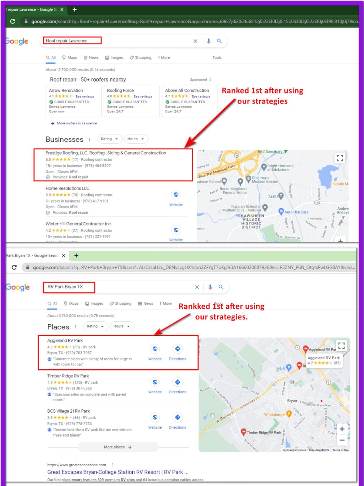 Multiple businesses ranked #1 after using our strategies